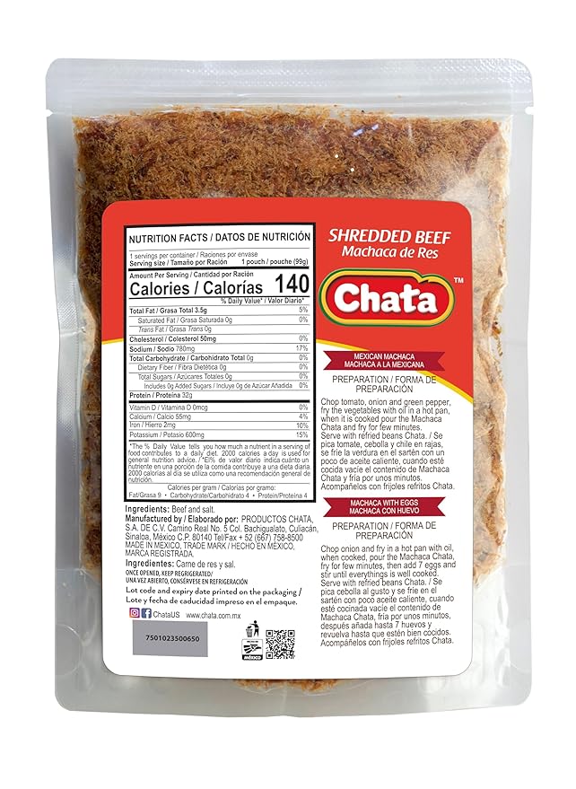 Chata Machaca de Res, Dried Shredded Beef, 3.5 oz, Pack of 1