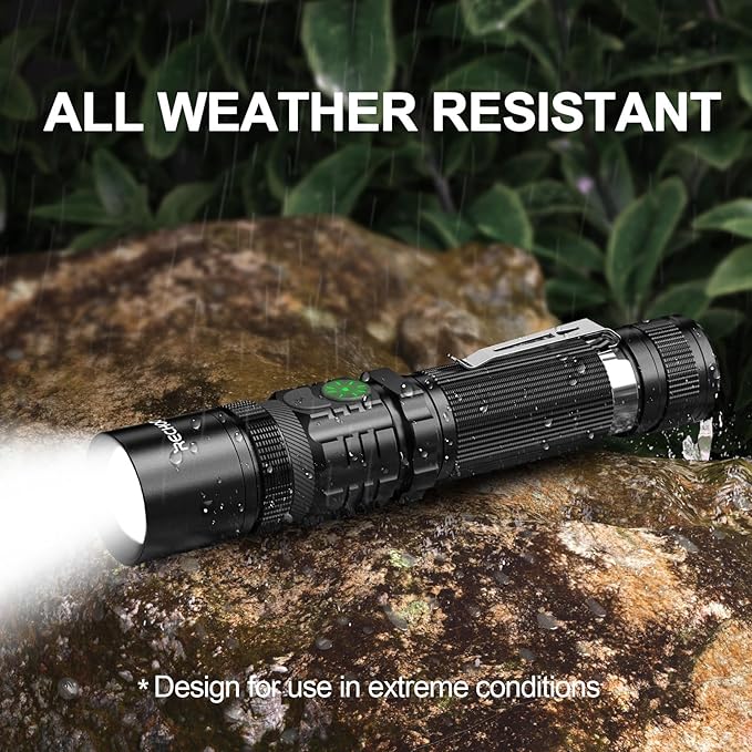 Rechargeable Flashlights 2 Pack, RECHOO High Lumens LED Tactical Flashlight with Double Switch