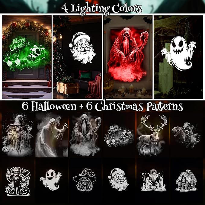 12 in 1 Halloween Projector Outdoor Decorations Christmas Projector Lights HD Patterns, 3D Effect