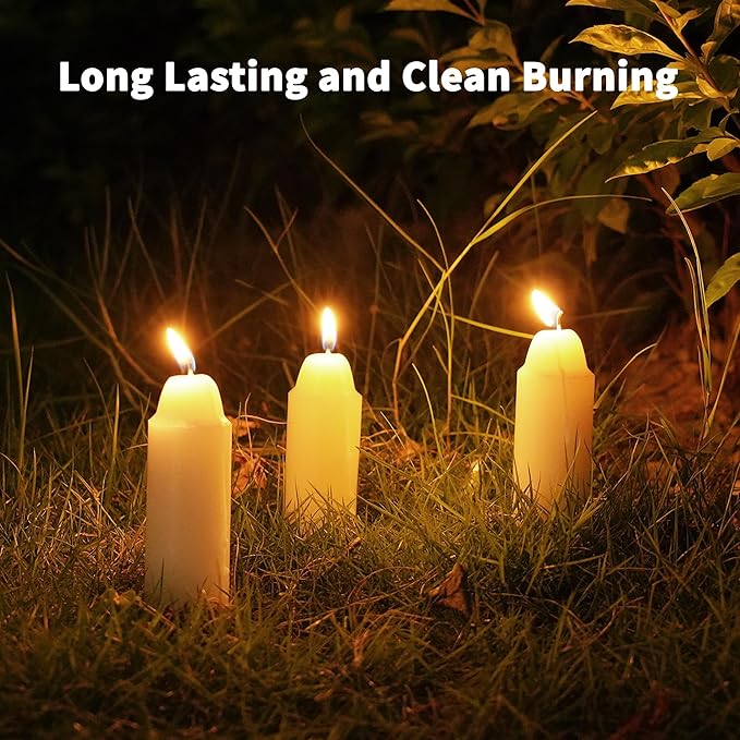 12-Hour White Candles Compatible with Candle Lanterns, Long-Burning Candles for Outdoor, Camping