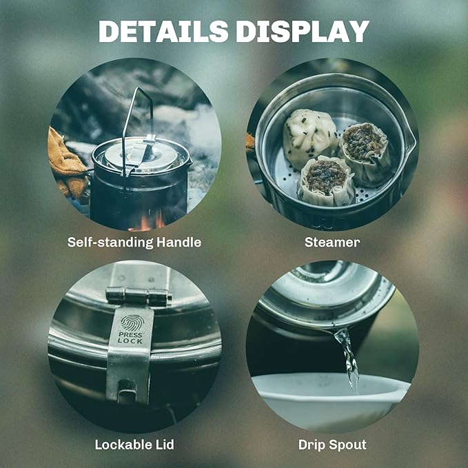 Firemaple Antarcti Stainless Steel Pot - Food Grade SUS304 Camping Pot with Steaming Function