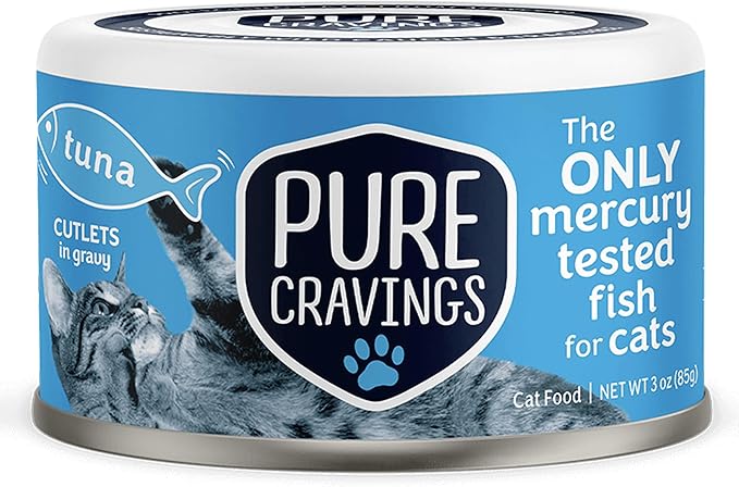 Pure Cravings Wet Cat Food Canned Tuna Cutlets in Gravy, 100% Mercury-Tested, Moist Can Fish for