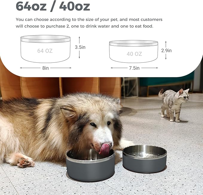 Dog Bowl, Stainless Steel Dog Food and Water Bowl with Non Slip Quiet Bottom, Easy to Clean