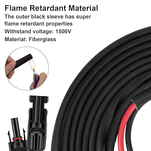 30FT 10AWG Solar Panel Extension Cable with Female and Male Connectors, Solar Cable for Solar