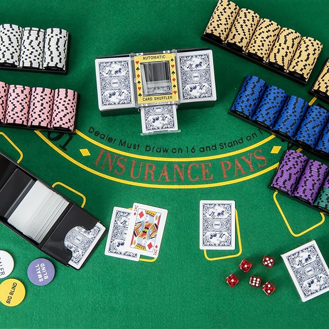 Goplus Poker Chip Set, 600 PCS 14 Gram Clay Poker Chips w/Case, Automatic Card Shuffler, 6 Decks