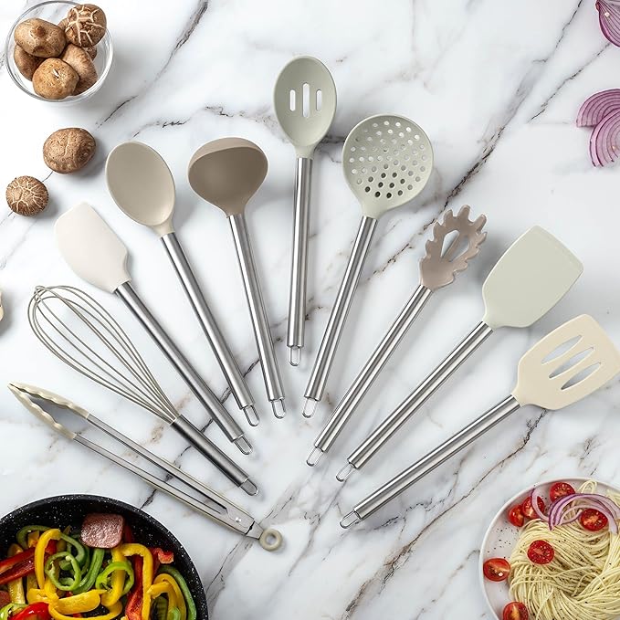 COOK WITH COLOR Silicone Cooking Utensils, Kitchen Utensil Set, Easy to Clean Silicone Kitchen
