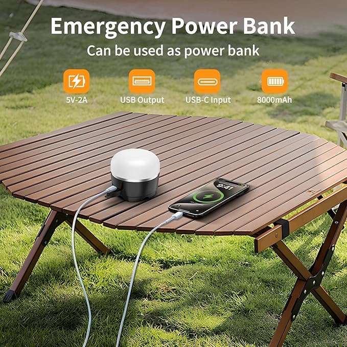 LED Camping Lantern Rechargeable, 1000LM Tent Light with 3 Color Lighting Modes, 8000mAh Power