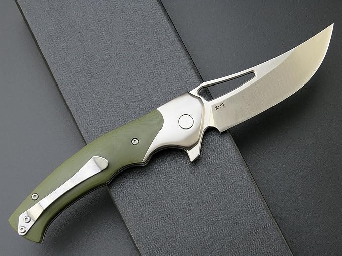 Eafengrow EF7 Folding Knife K110 Steel Blade G10&Stainless Steel Handle EDC Tool Knives for Outdoor