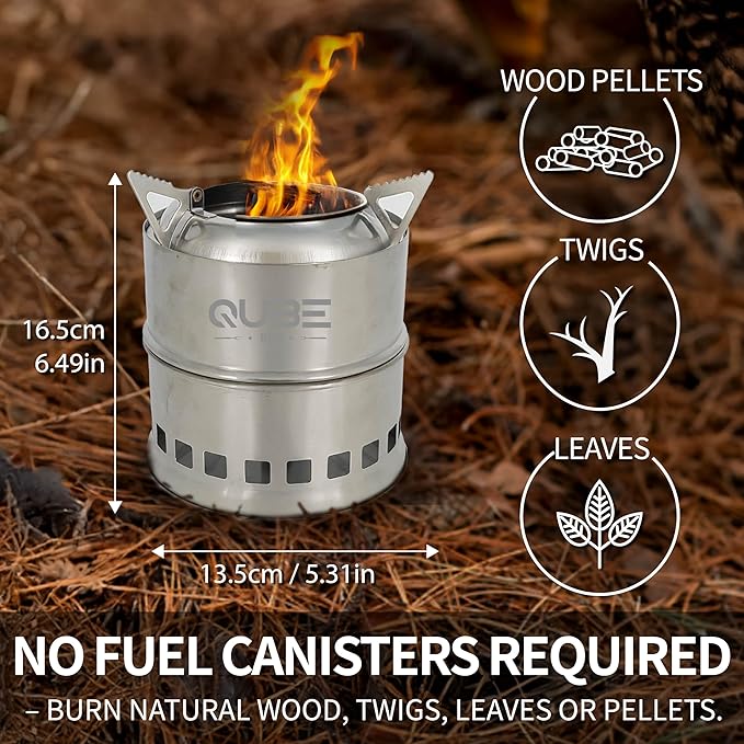 Portable Camping Stove with 3 Fire Starters ??Stainless Steel Wood Burning Mini Camp Stove
