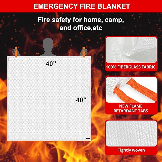 SecuCaptain Emergency Fire Blanket for Home and Kitchen - 12 Pack 40"x40" Flame Suppression