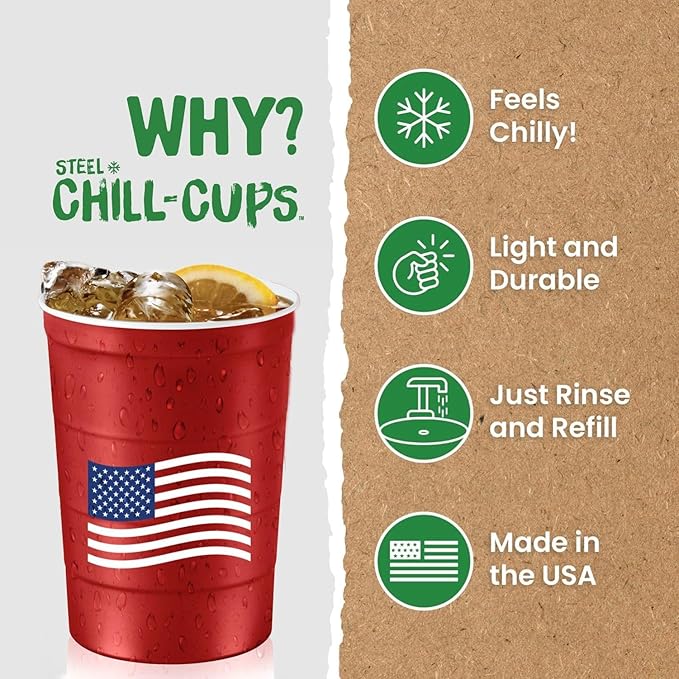 16 oz. Party Cups Flag Design for Cold Drinks, Sturdy and Durable, Disposable, Recyclable, Made in