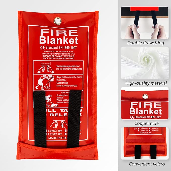 FLASLD Fire Blanket for Home, Fiberglass Fire Blankets Emergency for People, 2 Pack - Fire