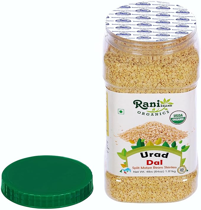 Rani Organic Urid/Urad Dal (Split Matpe Beans Skinless) Indian Lentils 64oz (4lbs) 1.81kg Bulk PET
