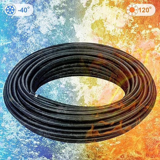 Solar Panel Wire - 50FT Black Tinned Copper Wire, 8AWG (10mm²) PV Wire Solar Extension Cable for