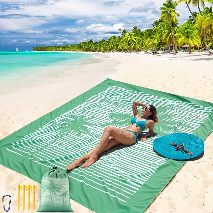 Beach Blanket Waterproof Sandproof Beach Mat 79" X 83"/10'x9'for 2-8 Adults Quick Drying Outdoor