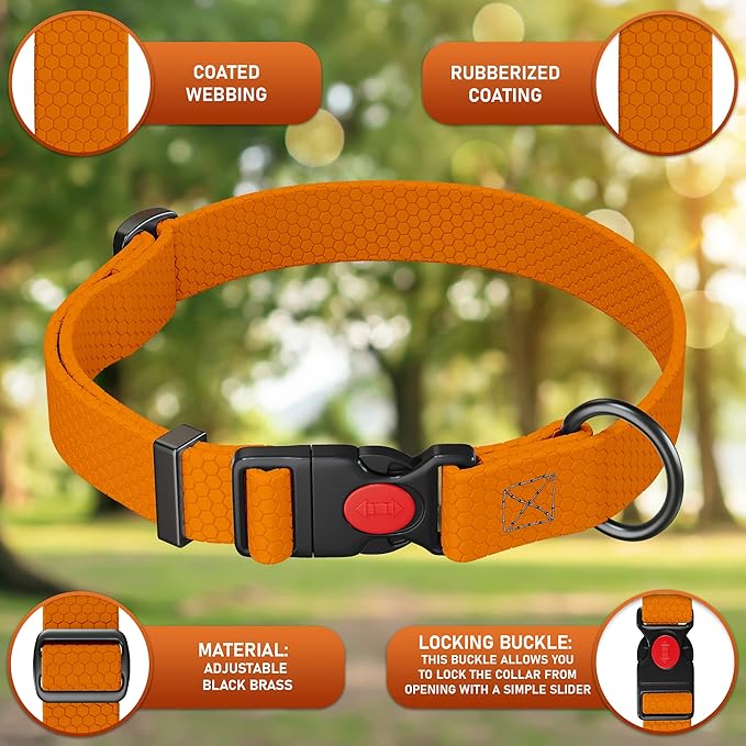 Adjustable Dog Collar with Safety Lock Buckle - Made in USA - Honeycomb Waterproof Heavy Duty Dog