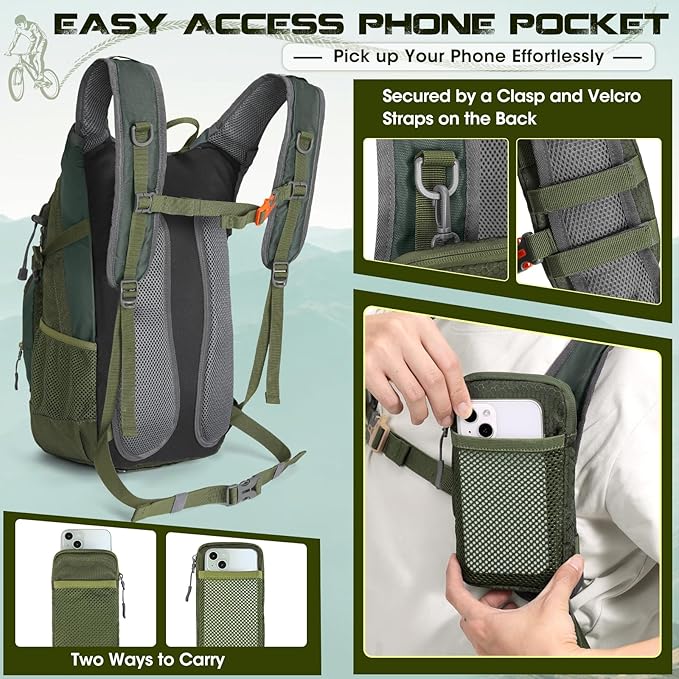 Hydration Backpack with Water Bladder, 18L Lightweight Hiking Backpack for Women&Men Small