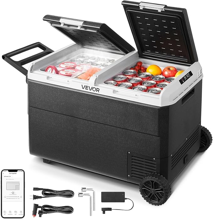 VEVOR 12 Volt Car Refrigerator, 100.4QT/95L Car Fridge, Dual Zone Portable Electric Cooler with