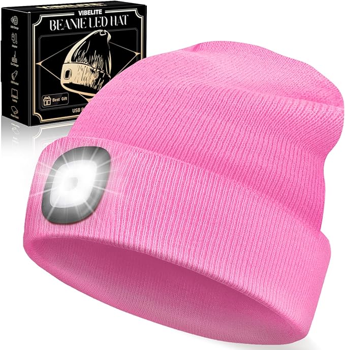 VIBELITE LED Beanie Hat with Light, USB Rechargeable LED Headlamp, Gifts for Men, Him, Husband