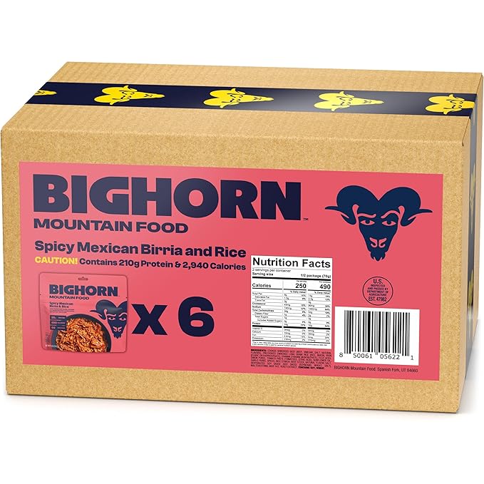 BIGHORN Mountain Food Spicy Mexican Birria and Rice - contains 6 packs | 12 servings | 210g Protein