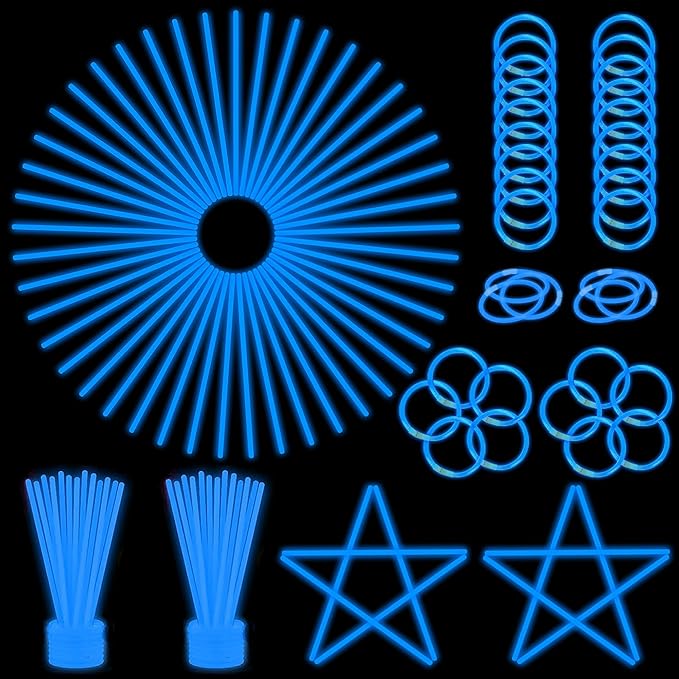 ILHSTY 100 pk 8'' Blue Glow Sticks Glow Necklaces In The Dark Party Favor Supplies Bright