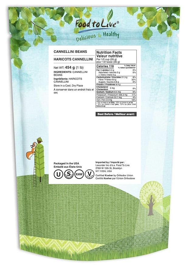 Food to Live - Cannellini Beans, 1 Pound Dried White Kidney Beans, Sproutable, Vegan, Kosher