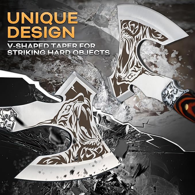 TIVOLI Camping Axe, Tiger - Patterned Survival Hatchet with Nylon Sheath, High Carbon Steel Blade