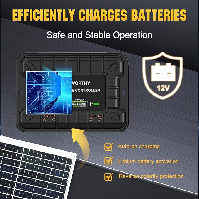 ECO-WORTHY 25W 12V Solar Battery Trickle Charger Maintainer, Waterproof Solar Panel + Adjustable