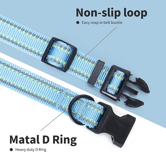 Mile High Life Reflective Dog Collar, Basic Dog Collars Adjustable Quick Release, Soft Nylon Pet