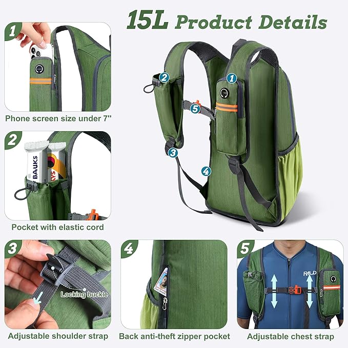 15L Small Hiking Backpack for Men Women Foldable Packable Back Pack Ultralight Hiking Daypack for