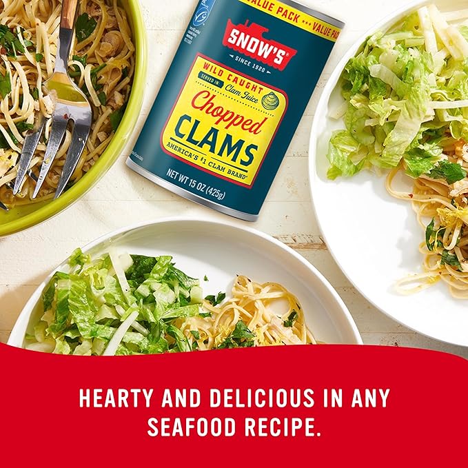 Snow's Wild Caught Chopped Clams Canned, 15 oz Can (Pack of 12) - Served in Clam Juice - 4g Protein