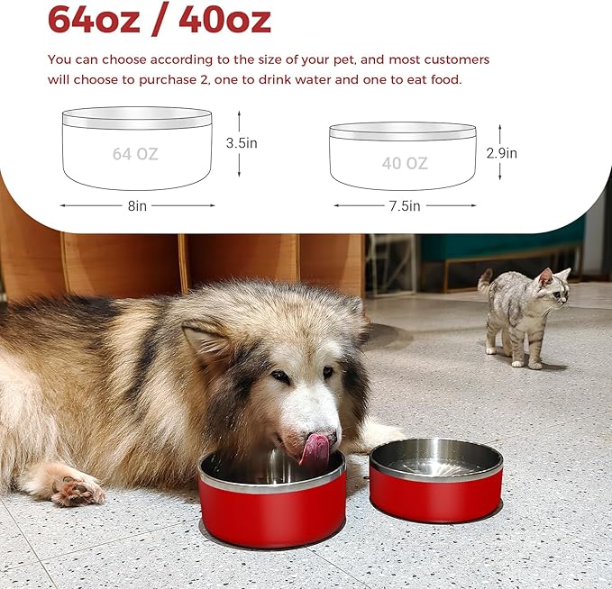 Dog Bowl, Stainless Steel Dog Food and Water Bowl with Non Slip Quiet Bottom, Easy to Clean