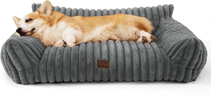 Bedsure Cute Dog Couch for Pets - Fluffy Dog Sofa with Premium Soft Corduroy Fleece, Small Dogs