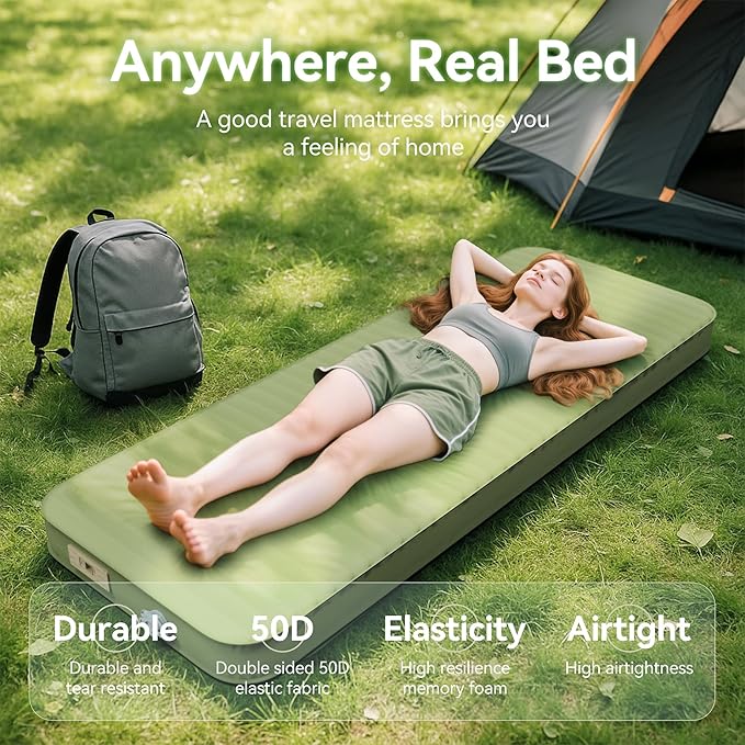 Camping Sleeping Pad, 4" Ultra-Thick Memory Foam Camping Mat with Built-in Electric Pump, 9.5