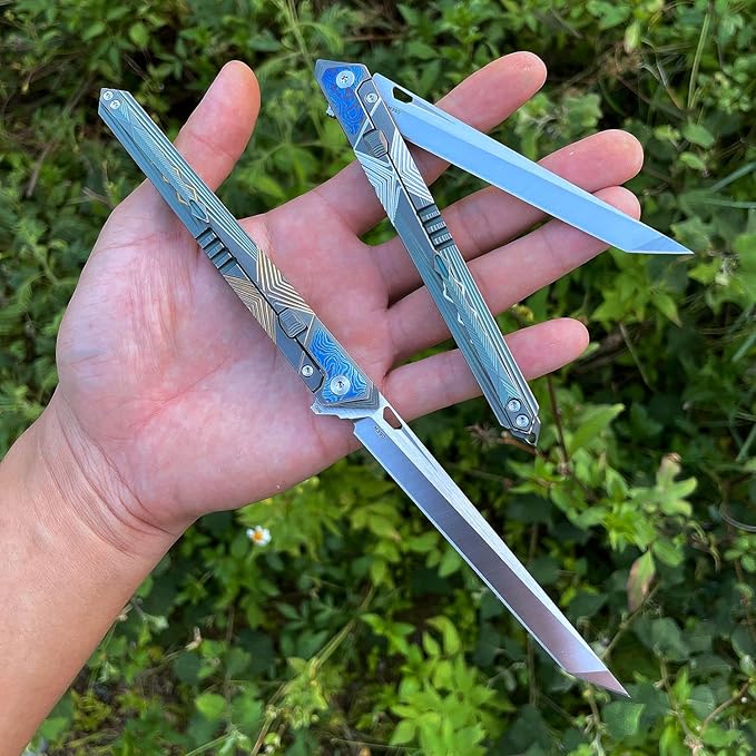 Folding Pocket Knife M390 steel folding knife with Front Flipper Opener,TC4 titanium handle with