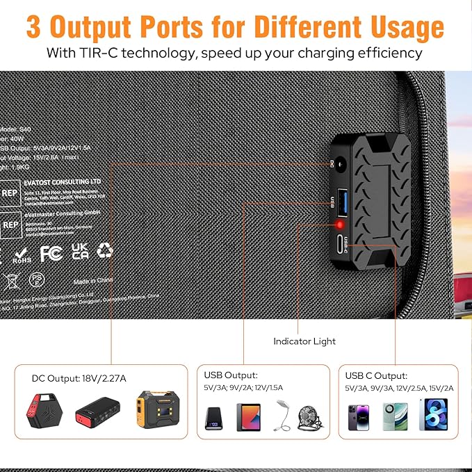 Portable Solar Panel Charger 40W Foldable Solar Panel for Portable Power Station, iPhone, iPad