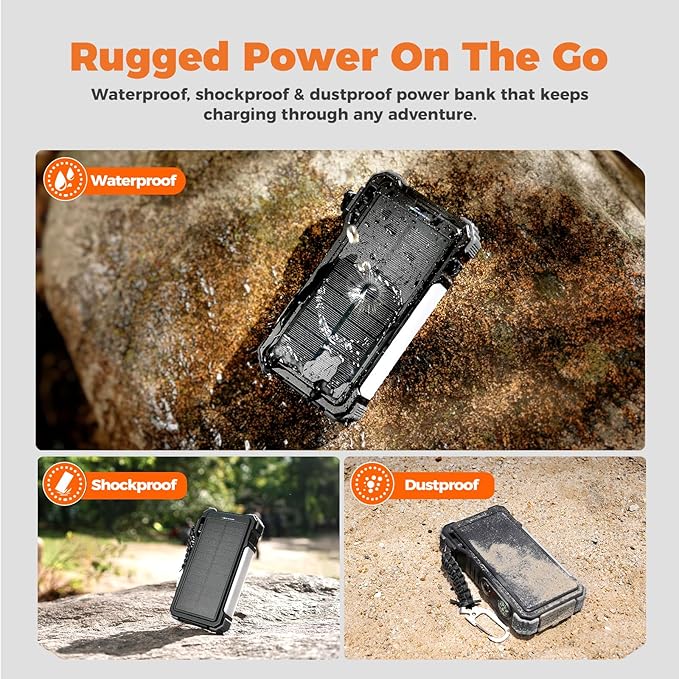 BLAVOR Solar Power Bank 20000mAh/74000mWh Built-in Cables, Wireless Charger for Apple Watch, 20W