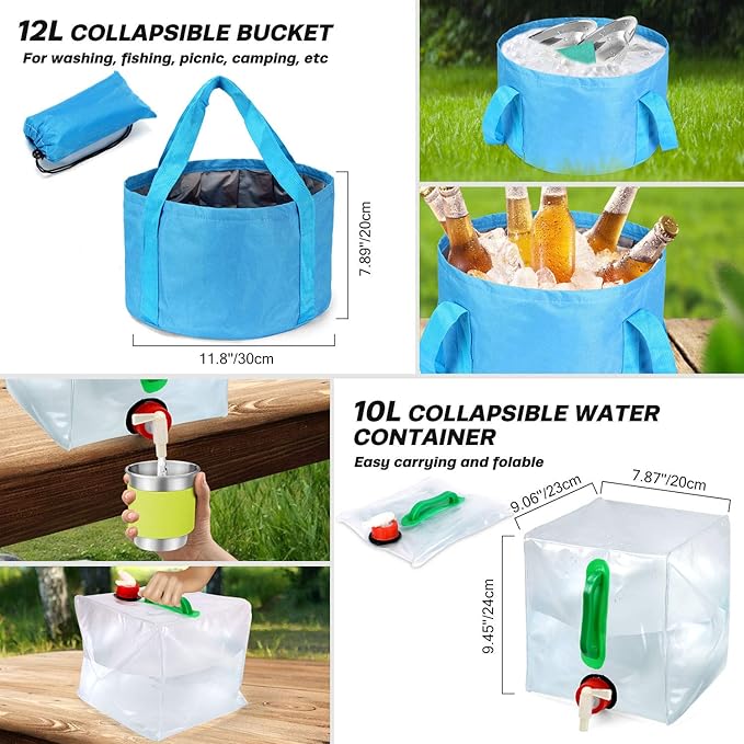 Odoland 29pcs Camping Cookware Mess Kit, Non-Stick Lightweight Pots Pan Kettle, Collapsible Water