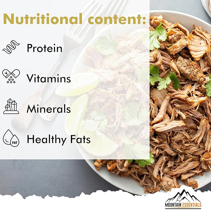 MOUNTAIN ESSENTIALS Freeze-Dried Shredded Pork ??Fully Cooked, Ready-to-Eat Meat | 10 Servings per