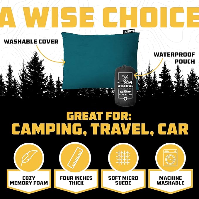 Wise Owl Outfitters Camping Pillow – Memory Foam Travel Pillow for Airplane Sleeping, Hiking