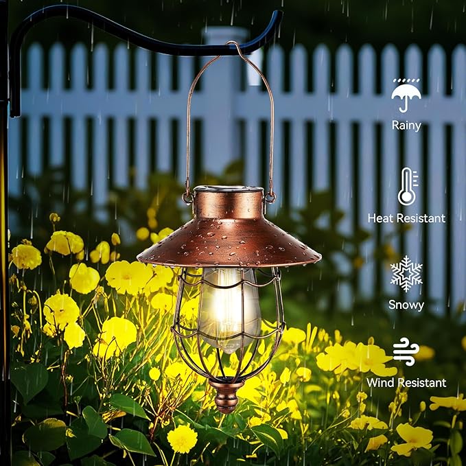 Solar Lanterns Outdoor Hanging Metal Vintage Lantern Warm White Solar Lights lamp Waterproof Edison