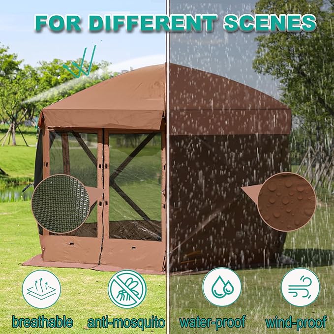 10 x 10 FT Pop Up Screen Tent, Portable Outdoor Camping Gazebo with Ground Stakes and Carry Bag