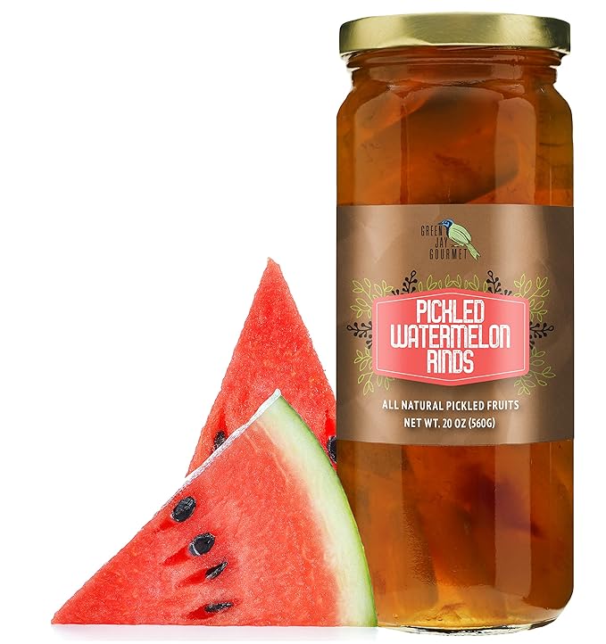 Green Jay Gourmet Pickled Watermelon Rinds in a Jar - Fresh Hand Jarred Fruit for Cooking & Pantry