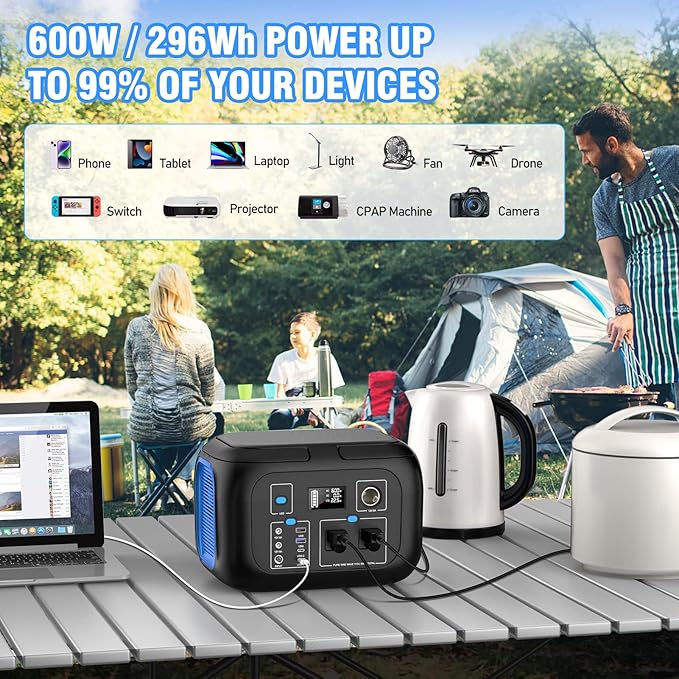 Portable Power Station 600W Power Bank 296Wh Solar Generator Lithium Battery Portable Generator