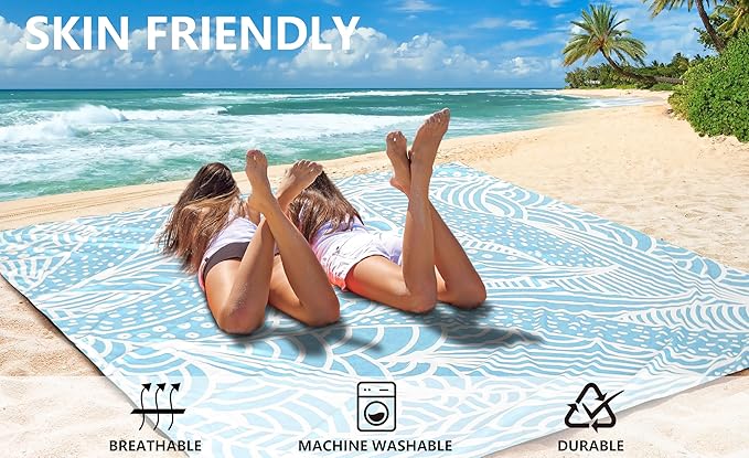 Beach Blanket Waterproof Sandproof Beach Mat 79" X 83"/10'x9'for 2-8 Adults Quick Drying Outdoor