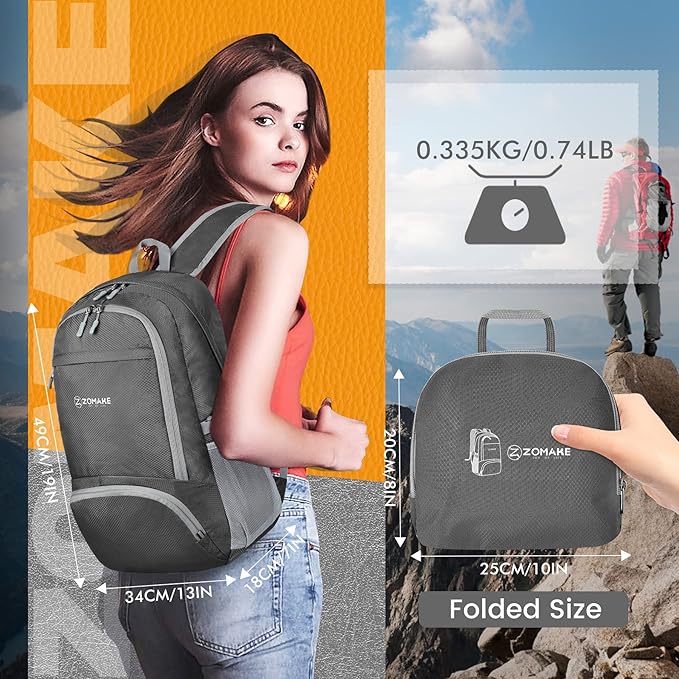 ZOMAKE Lightweight Packable Backpack 30L, Foldable Hiking Backpacks Water Resistant Compact Folding