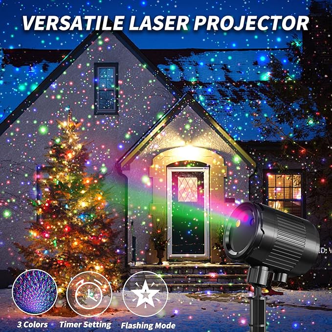Christmas Laser Projector Light Outdoor: RGB 3 Colors Firefly Moving Laser Lights, IP65 Waterproof