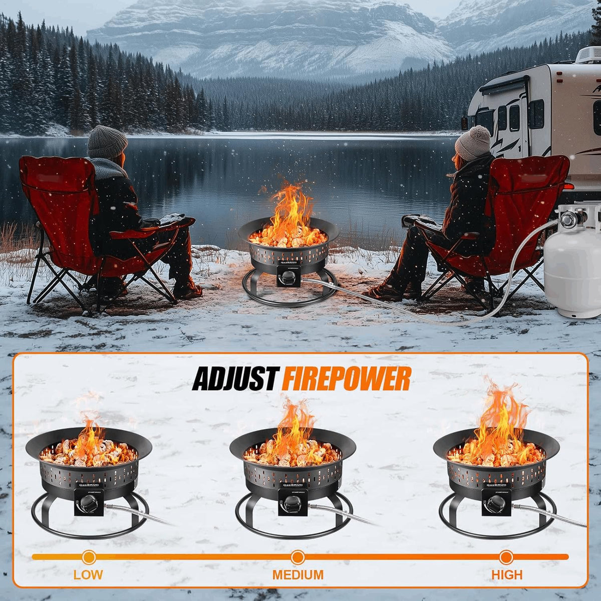 GasBRUH Outdoor Portable Propane Fire Pit, 19-Inch,60,000 BTU with Cover&Carry Kit,Camping Propane
