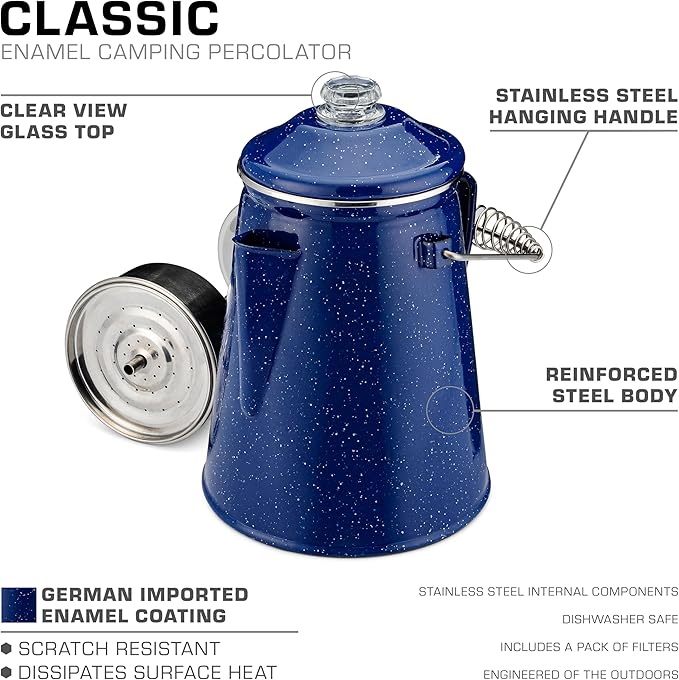 COLETTI Classic Percolator Coffee Pot — The Most Nostalgic Camping Coffee Pot, Now Modernized [Blue