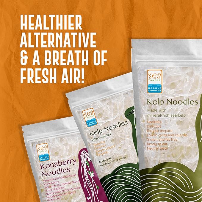 Sea Tangle Kelp Noodles Sampler (12oz) - Pack of 4 - Low Calorie Asian Noodles for Healthy Noodle